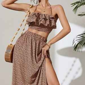 Two Piece Cheetah Maxi Skirt Set - M